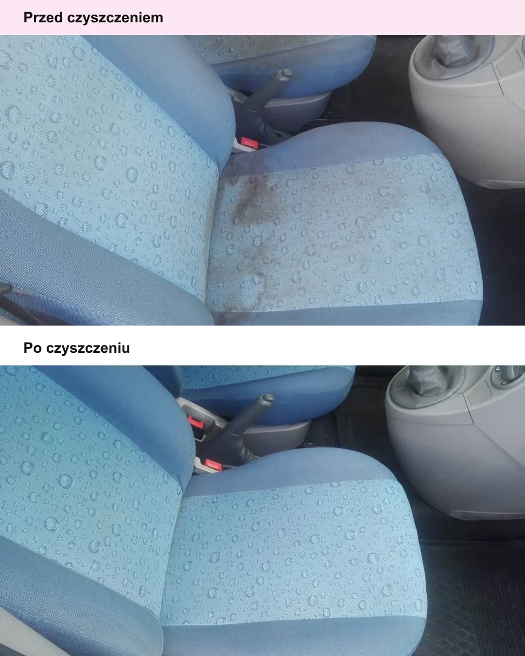Pranie przedniego fotela samochodowego przed i po czyszczeniu tapicerki