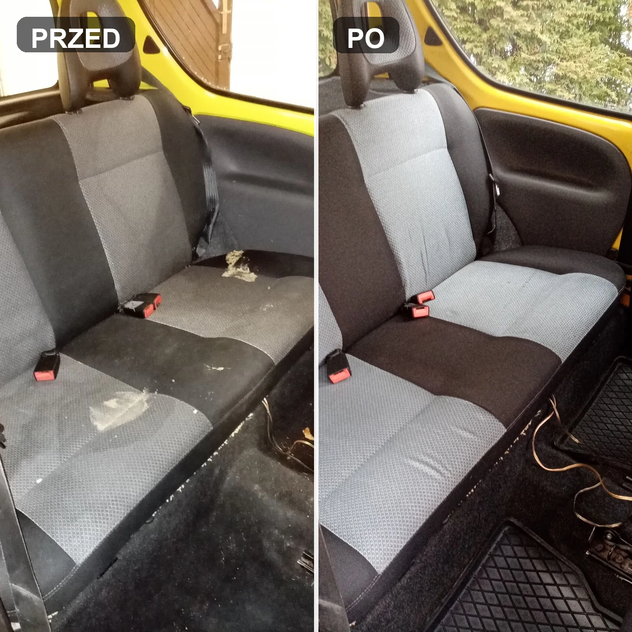 Pranie tapicerki samochodowej - porównanie przed i po